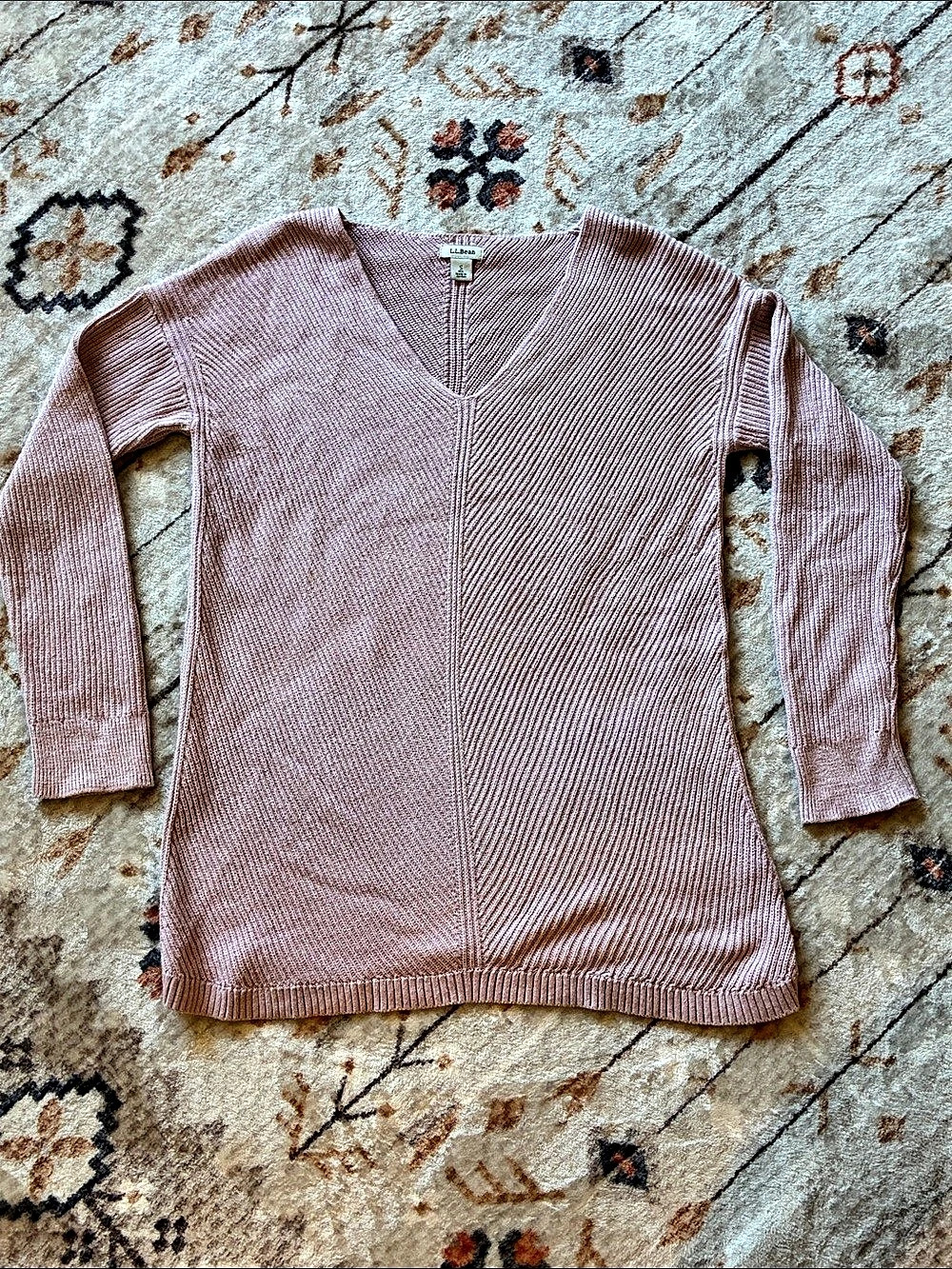 L.L.Bean Cotton V-Neck Sweater in Pink Size Small